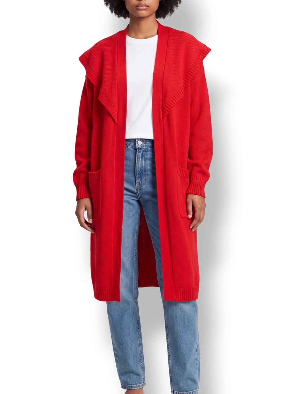 Source Unknown Red Open-Front Long Cardigan